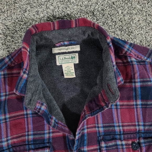 L.L. Bean Fleece Lined Flannel Shirt Traditional Fit Mens Size Small 298189 - Picture 3 of 5